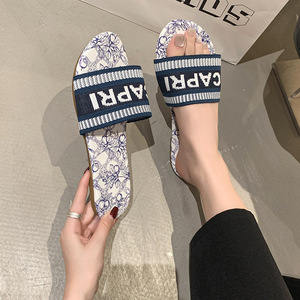 QF1 Spring New Home Embroidery Hot Grass-word Cushioning Slippers Women Wear High-end Temperament Flat <b>Sandals</b> - Product Image 2
