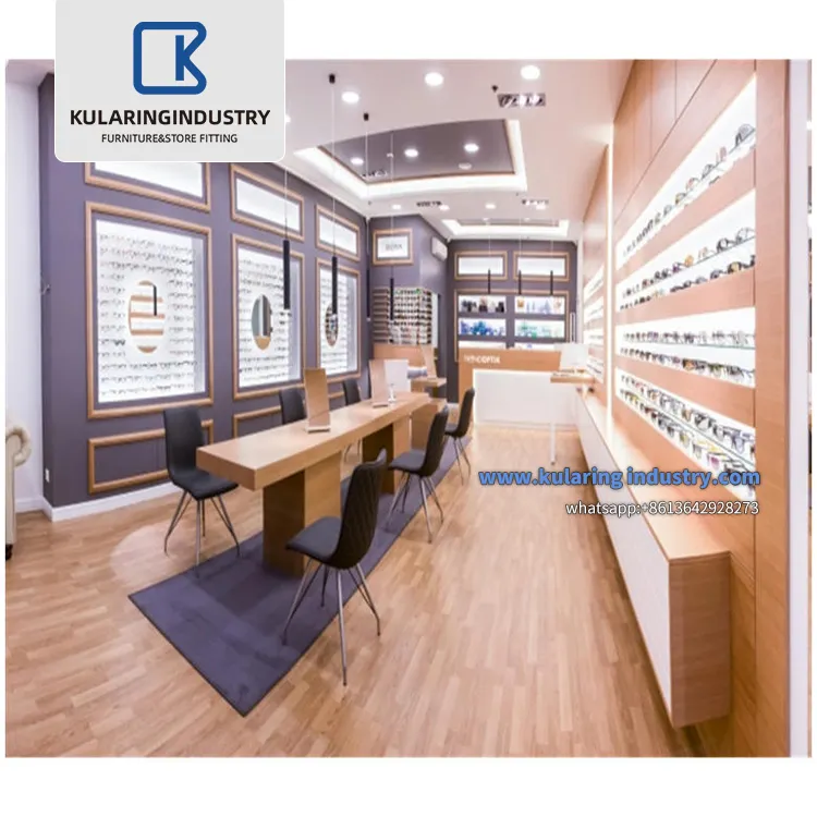 Wooden Furniture Manufacturer Optical Shop Interior Design Display Store Fixtures Design Ideas for Eyewear Chain Store