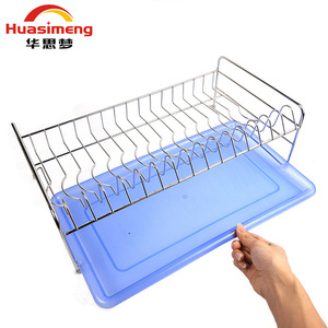 Single Layer Stainless Steel Dish Rack With Tray Quick Dry Kitchen Storage Square Shape PP Material - Product Image 2
