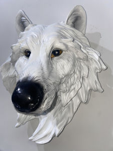 Artigianato in resina White Coppery Little Wolf Head Statue Interior Home Wall Hanging Resin Model Animal Small Wolf Head Statue - Product Image 6