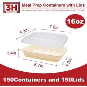 กล่องเตรียมอาหารแบบใช้ซ้ำได้ [150 ชิ้น, 16 ออนซ์] กล่องใส่อาหารแบบพกพาพร้อมฝาปิด - ปลอดสาร BPA, ใช้กับไมโครเวฟ/เครื่องล้างจาน/ช่องแช่แข็งได้ - Product Image 5