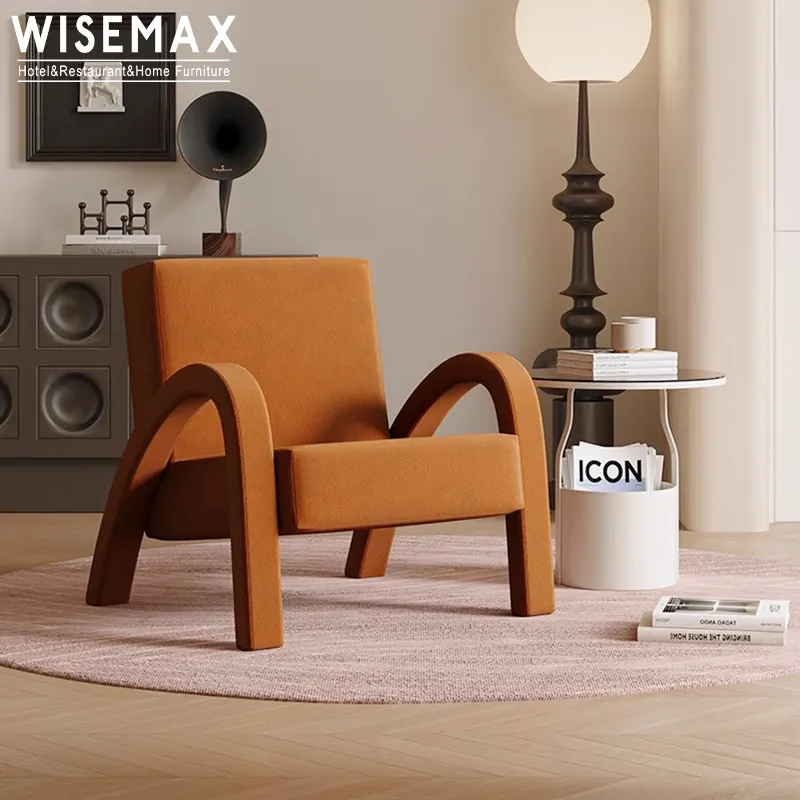WISEMAX FURNITURE Medieval cream style leisure chair living room furniture solid wood frame fabric relaxing arm chair for home