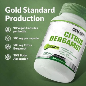 Suplemento de hierbas Cápsula de bergamota cítrica orgánica Compatible con el corazón y la salud cardiovascular Cápsulas veganas - Product Image 1