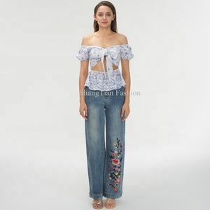 Chemises florales à volants personnalisées en gros, marque privée, best-seller, pour femmes, broderie ajourée, hauts en coton pour filles - Product Image 6