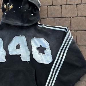 Spray Wash Hoodie Boxy Baggy French Terry 480GSM Cotton <b>Applique</b> Embroidery Double Layer Hood No String Rhinestone Hoodie - Product Image 4