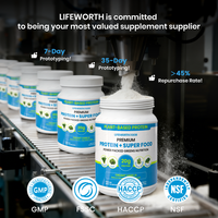 LIFEWORTH 50 + Superfood Vegan Poudre de protéines à base de plantes Vanille Faible teneur nette en glucides Supplément