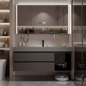 New modern smart storage <b>mirror</b> cabinet gray washbasin hot curved integrated basin defogger function - Product Image 3
