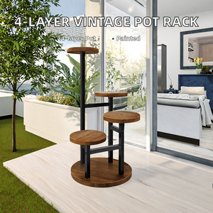 Wholesale Floor In/Outdoor 4-Layer Vintage Flower <b>Pot</b> <b>Stand</b> Durable Metal Plant <b>Pots</b> Display Rack with Baked Paint Finish - Product Image 2