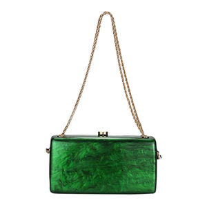 Sac de soirée carré vintage pour femme, pochette en acrylique marbré, sac à main à chaîne métallique scintillante pour réunion de famille, rendez-vous galant - Product Image 1