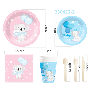 Juego de vajilla para fiesta de cumpleaños DAMAI, platos de papel con diseño de elefante en colores pastel rosa y azul para suministros de revelación de género, sirve para 8 personas. - Product Image 6