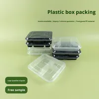 Boîte à lunch carrée jetable noire multi-compartiments en plastique PP de qualité alimentaire pour emballage commercial à emporter en Chine