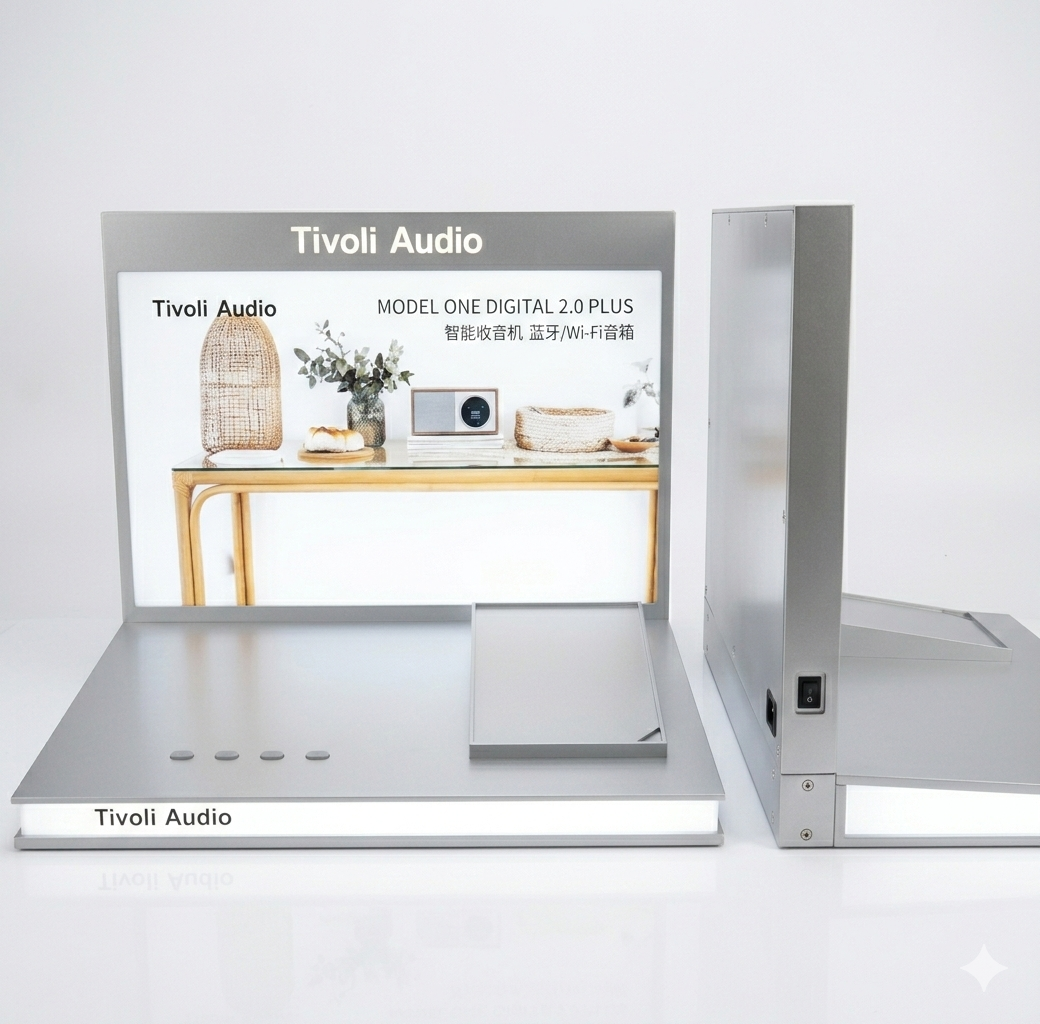 Apache Custom Countertop LED Acrylic Speaker Display Stand for Electronic Stores, Audio Showrooms and Retail Tech Exhibits — view 2