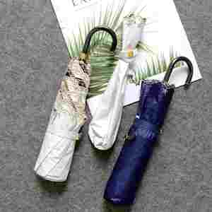Parapluie ultra-léger pour femme avec protection anti-UV, broderie, design pliable en trois sections, crochet noir - Product Image 3