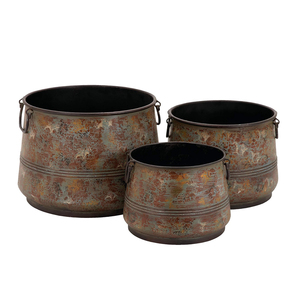 Paquete de 3 jardineras elegantes de metal para bañera, decoración de jardín Vintage antigua rústica con asas de anillo de doble cara - Product Image 1