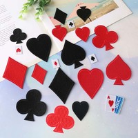 Patchs brodés cartes de poker, patchs pique et cœur rouges, patchs thermocollants, autocollants pour vêtements faits à la main
