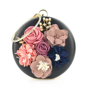 Amiqi HM55 Flower Handbags Lady Party Purse Wedding Gift Luxury Clutch Bag Round Party Evening Bags For Women