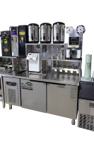 Station à thé Boba personnalisée en acier inoxydable pour magasin de boissons machine à collation réfrigérateur congélateur évier table de thé au lait comptoir de bar à thé à bulles