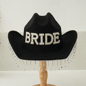 Sombrero de vaquera de novia con borla de diamantes de imitación y Perla despedida de soltera y evento de Damas tocados de boda para viajes y Pesca - Product Image 3