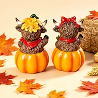Figurine en résine de vache des Highlands et citrouille, style ferme, pour la récolte d'automne, décoration de maison de Thanksgiving, vente en gros personnalisée