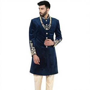 Nuevo y deslumbrante pantalón sherwani de novio con bordado azul marino, cuentas de cristal y trabajo Rresham Dabka, talla grande - Product Image 3