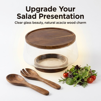 Ensemble de saladiers en verre best-seller transfrontalier avec couvercle en bois d'acacia – Vaisselle pour restaurant et usage domestique, bol de conservation des aliments frais