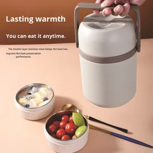 HENGCW Boîte à lunch isotherme portable <span class=keywords><strong>de</strong></span> grande capacité en acier inoxydable 304 <span class=keywords><strong>Pot</strong></span> à vide à trois couches pour étudiants et employés <span class=keywords><strong>de</strong></span> bureau - Product Image 5