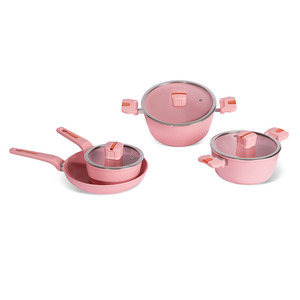 Chất lượng cao nhôm giả mạo Fry Pan cảm ứng 7-Piece chịu nhiệt soong không dính <span class=keywords><strong>Cookware</strong></span> Set với kính nắp - Product Image 1