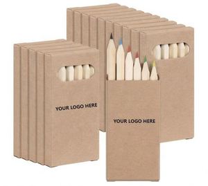 Juego de Mini Lápices de Colores de 3.5 Pulgadas Promocionales, Lápices de Madera con Logotipo Personalizado, Caja de Papel Kraft, Uso Escolar y de Oficina, Impresión Digital - Product Image 1