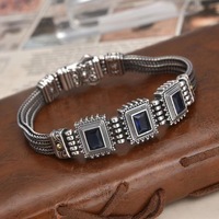 Bracelet queue de renard en argent S925 BOCAI pour hommes, style arabe moyen-oriental, motif géométrique carré, zircon, bijoux en argent fin