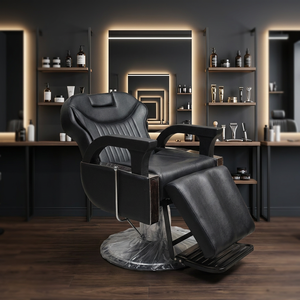 Fauteuil de barbier hydraulique noir inclinable en cuir PU avec repose-pieds pour hommes, salon de coiffure - Product Image 5