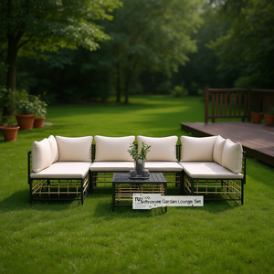 Ensemble de salon de jardin anthracite en métal et rotin, 6 places, mobilier d'extérieur contemporain, résistant aux intempéries - Product Image 2