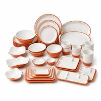 Vaisselle en mélamine de qualité alimentaire, ensemble orange et blanc, surface incassable, vaisselle pour hôtel, restaurant, école, vente en gros, OEM