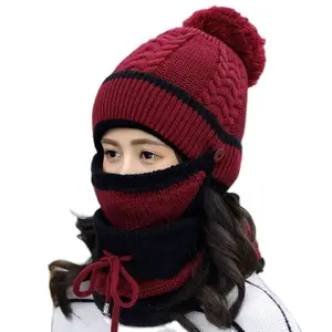 Ladies warm beanie scarf and glove sets handmade fashion fluffy autumn round winter hats knit cap men and women velvet hat