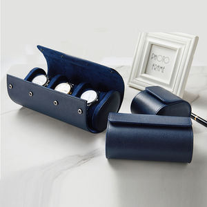 Caja de reloj de cuero azul profundo de lujo de EVERWIN, tamaño y logotipo personalizables, respetuoso con el medio ambiente, de alta gama - Product Image 2