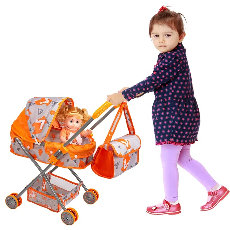 Детская кукла, коляска, складная игровая коляска, люлька с выдвижным навесом, сумка для подгузников, мягкая ручка, новая детская игрушка