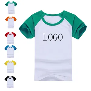 Zomer Kids Katoenen T Shirts Casual College Stijl Ronde Hals Raglan Custom Printing T-shirt Voor Meisjes Kids