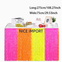 Nappe de table fluo en soie plissée, couleur macaron, avec franges ondulées, pour décoration de fête néon