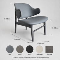 Fauteuil lounge en cuir gris de haute qualité, fauteuil d'appoint avec structure en chêne massif pour salon, OEM ODM personnalisé