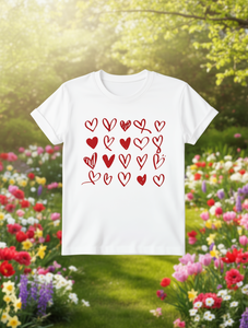 T-Shirt Casual da Donna a Maniche Corte con Motivo a Cuori, Girocollo, 100% Cotone Jersey, Leggera, Vestibilità Regolare, Primavera-Estate - Product Image 2