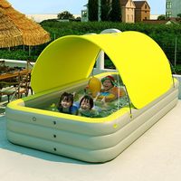 Piscine gonflable familiale en PVC de 7 pieds avec auvent et fosse à balles, facile à installer pour les jeux aquatiques en plein air dans la cour des enfants