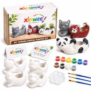 Kit per Dipingere Vasi in Ceramica a Forma di Animali, <span class=keywords><strong>Set</strong></span> Creativo per Bambini con Vasi per Piante Grasse a Forma di Panda e Gatto, Regalo Decorativo per le Festività - Product Image 1