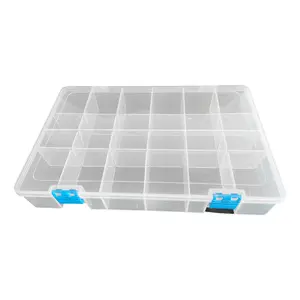1包24格透明工具塑料盒，带可调分隔器-小型工艺工具箱组织者钓具盒