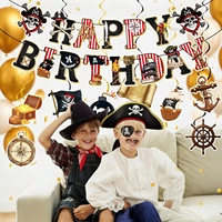 Kit de Decoración de Papel para Fiesta de Cumpleaños con Temática Pirata, Estilo Retro, con Calaveras, Barcos, Anclas y Serpentinas