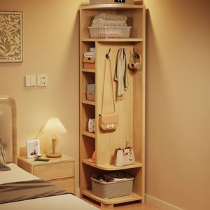 Armario esquinero de madera maciza con ganchos y estantes para dormitorio, sala de estar, perchero, organizador multiusos - Product Image 1