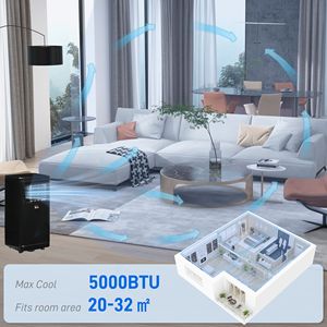 <b>Portable</b> 8000 BTU <b>AC</b> <b>Unit</b> with Remote Control 24H Timer & Dehumidifier Fan Low Energy Battery Powered for 161Sq Ft Black Color - Product Image 5