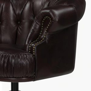 Fauteuil pivotant de luxe en cuir véritable de style Chesterfield - Chaise longue vintage pour villa et salle de sport - Product Image 1