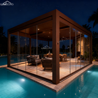 Pergola moderne en aluminium thermolaqué 2x3 3x4 4x6m avec toit à lames orientables intelligentes, bandes LED, écrans ZIP coupe-vent, haut de gamme pour jardin