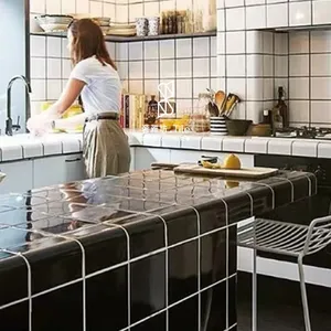 Tường màu đen cắt góc cạnh cong nghệ thuật gạch góc vòi hoa sen hồ quang bóng trang trí góc gạch khảm gốm - Product Image 1