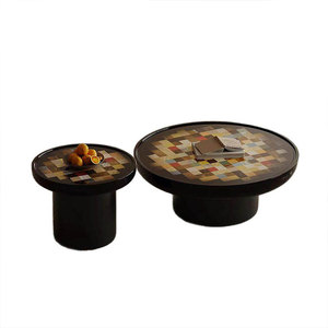 Ensemble de tables basses rondes modernes avec plateau <span class=keywords><strong>en</strong></span> mosaïque coloré et base <span class=keywords><strong>en</strong></span> bois pour la décoration de la maison, du salon et de la villa - Product Image 6