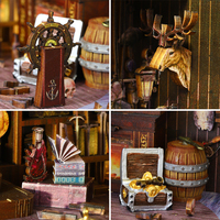 Kit de Cabina Pirata para Rincón de Lectura, Casa de Muñecas Miniatura de Madera para Armar a Mano, Modelo de Escena de Librería con Luz LED, Decoración de Escritorio para el Hogar